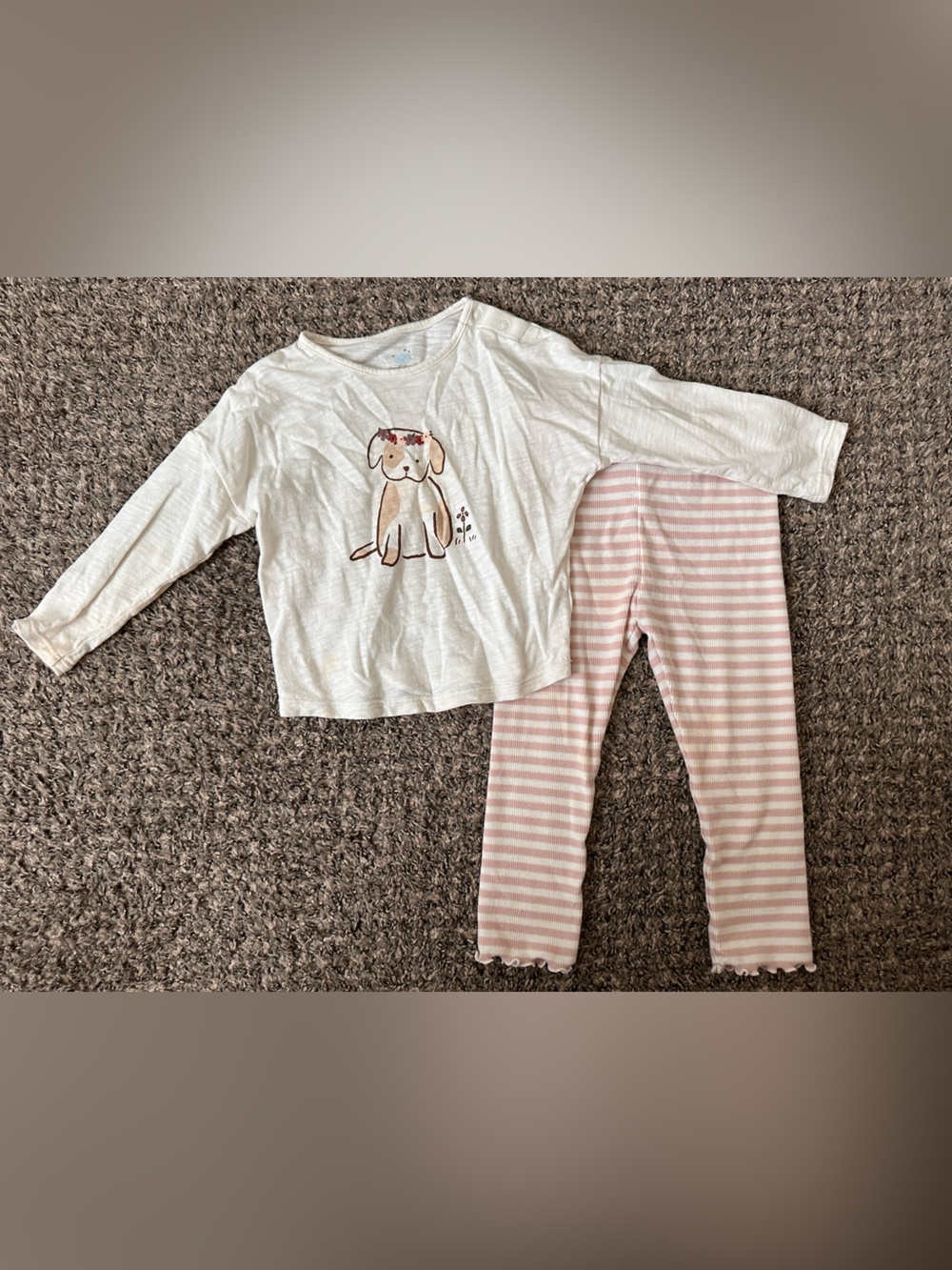 cloud island Cream Long-Sleeve Top with Pink Striped Leggings